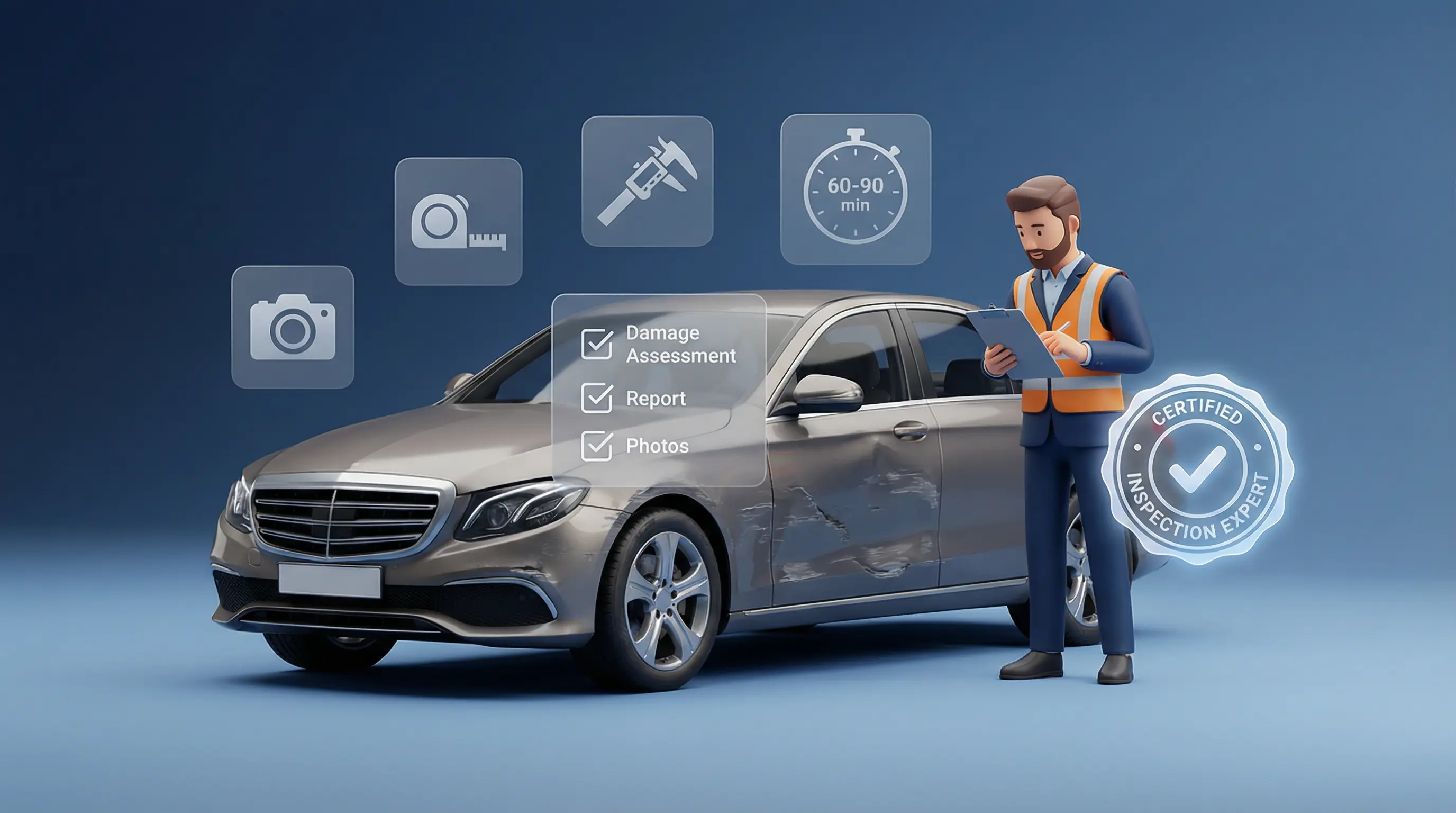 Professionelle Begutachtung – KFZ-Sachverständiger dokumentiert Schäden vor Ort mit Fotos und Messungen